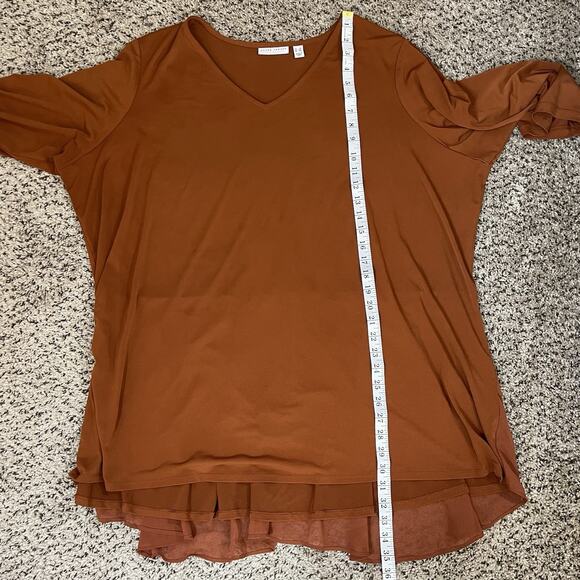 SUSAN GRAVER Burnt‎ Orange Liquid Knit Chiffon Flowy Back Blouse Tunic Boho 3X - Picture 9 of 9